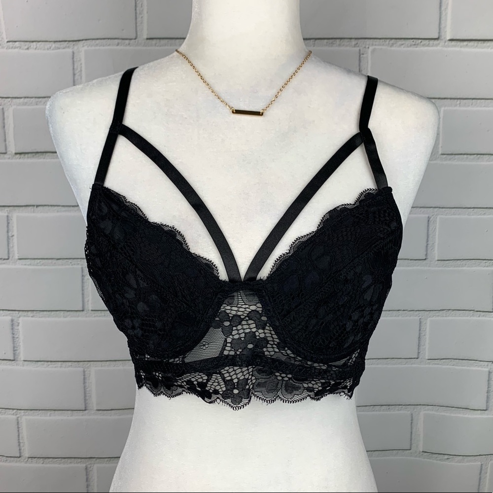 🔥SO SEXXY🔥Strappy Lace Padded Bralette Bra Top Black Small NWT - Picture 4 of 7
